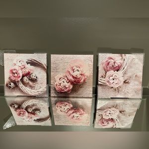 🤍NWT🤍 3-Piece Pink Flower Canvas Wall Art